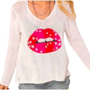 Wooden Ships White Sweater Women’s S/M EUC Rolled Hem Coastal Beachy Sustainable